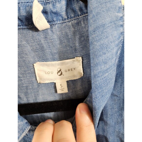 New Lou & Grey Womens S Blue Chambray Linen Blend Button Down Shirt Dress - Picture 8 of 10